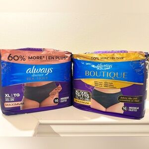 ALWAYS Discreet Boutique Incontinence Underwear, XL ,Black,16 Count. 2 PACKAGES